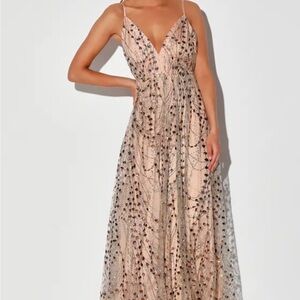 Lulu's Luminous Night Taupe Glitter Sequin Maxi Dress